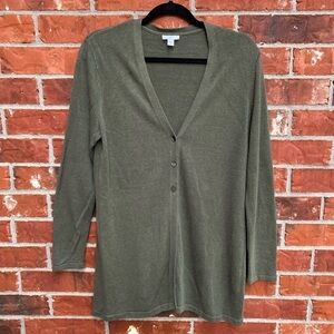 J.Jill Womens Medium Linen Blend Green Long Line Cardigan Minimalist Lagenlook